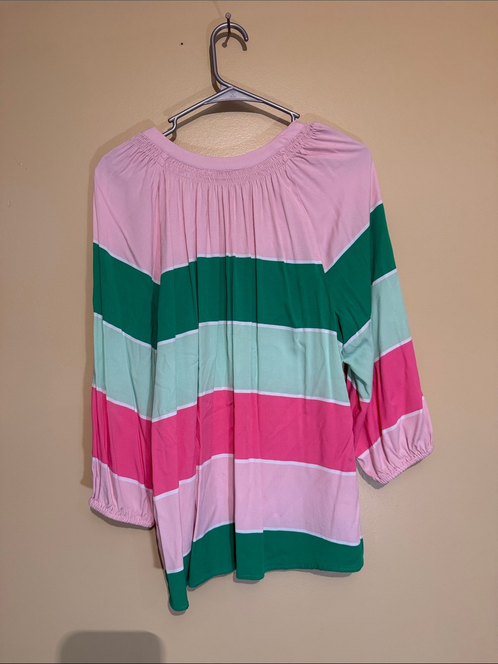 crown & ivy Pink, Green and Mint Striped Peasant Top - Picture 2 of 2